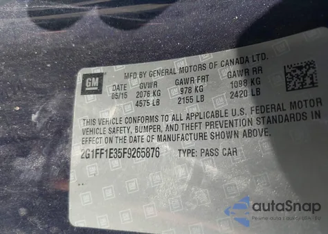 2015 Chevrolet Camaro 2Lt z USA, uszkodzony, nr VIN 2G1FF1E35F9265876